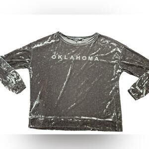 Livy LU Oklahoma Gray Crushed Velvet Womens Size Small Oversized Long Sleeve Top